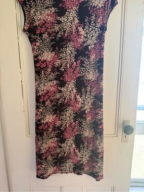 Nine West Black Midi Dress with Pink and Cream Floral Print